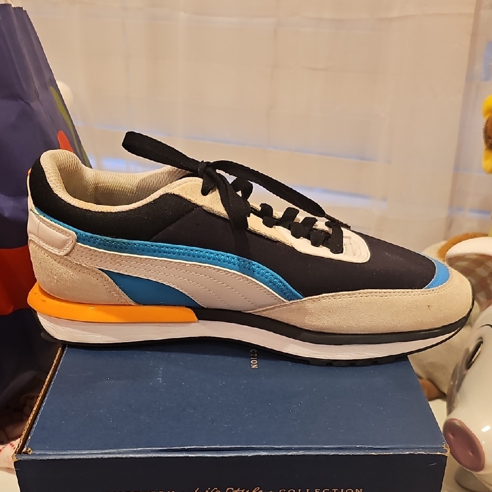 Puma Black, Blue, and Orange Sneakers